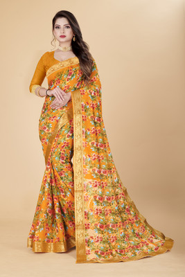 V GROUP Floral Print Bollywood Georgette Saree(Yellow)