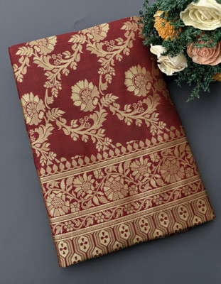 The Geetaz Woven, Floral Print Banarasi Silk Blend, Art Silk Saree(Maroon)