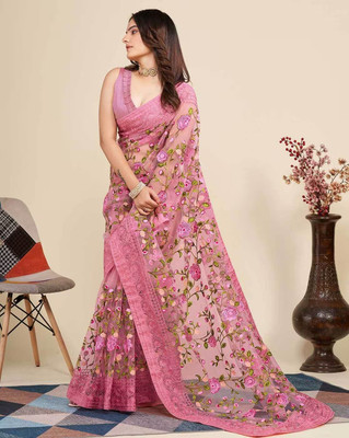 LADY SHOPI Embroidered Bollywood Net Saree(Multicolor)