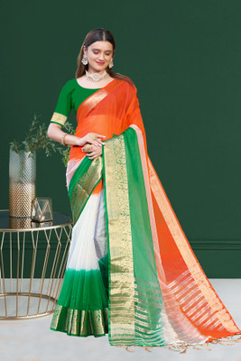 Aarunika SST Solid/Plain Bollywood Organza Saree(Multicolor)