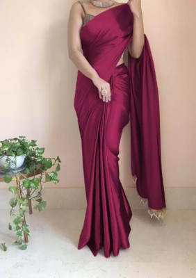 siddharth textiles Solid/Plain Bollywood Satin Saree(Maroon)