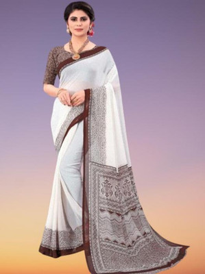 het designer studio Printed Banarasi Georgette Saree(Brown)