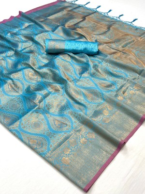 Ratnavati Woven Kanjivaram Silk Blend Saree(Light Blue)