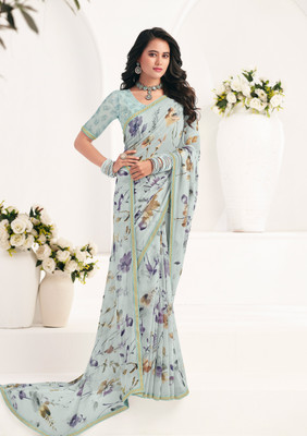 Laxmipati sarees Floral Print Daily Wear Georgette Saree(Grey)