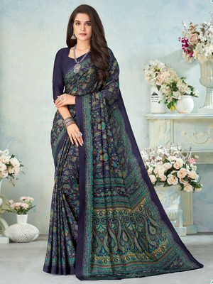 Anouk Rustic Printed Daily Wear Crepe Saree(Dark Blue)