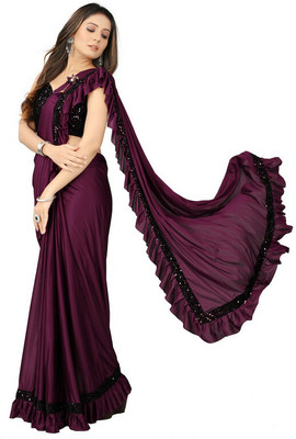 Btop Embellished Bollywood Lycra Blend Saree(Purple)