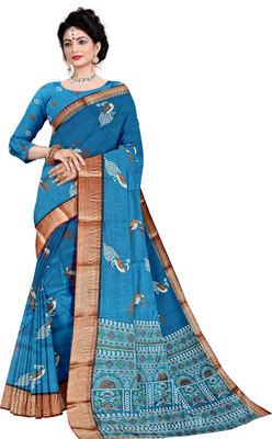 Bandhanivilla Printed Bollywood Cotton Blend Saree(Blue)