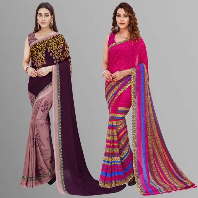 Anand Sarees Floral Print Daily Wear Georgette Saree(Pack of 2, Purple, Brown, Multicolor)