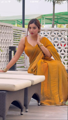 DEBRIS FAB Solid/Plain Bollywood Organza Saree(Yellow)