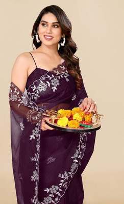 ovantra Embroidered Bollywood Art Silk Saree(Brown)