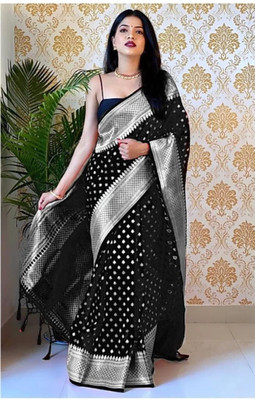 CENTURY CREATION Printed Banarasi Silk Blend Saree(Black)