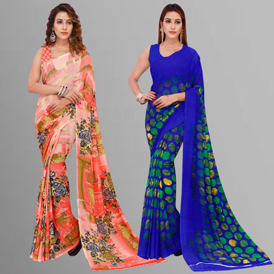 kashvi sarees Printed Daily Wear Georgette Saree(Pack of 2, Pink, Multicolor)