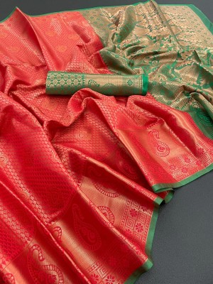 SARIMANIA Woven Kanjivaram Pure Silk, Art Silk Saree(Red)