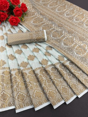 Rupatika Woven Kanjivaram Pure Silk, Cotton Silk Saree(Gold, Beige)