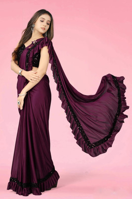 VRAJTEX FAB Embellished Bollywood Lycra Blend Saree(Purple)
