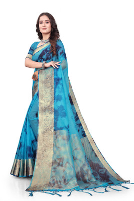 Aarunika MT Solid/Plain Bollywood Organza Saree(Blue)
