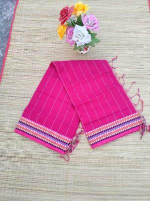 Ganesh plastic and industry Striped, Printed Daily Wear Cotton Silk Saree(Pink)