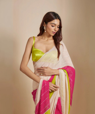 sareya veela Solid/Plain, Embroidered Maheshwari Georgette Saree(Multicolor)