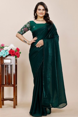 K 5 FASHION Embroidered, Embellished Bollywood Chiffon Saree(Dark Green)