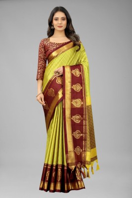 Vastramall Self Design Dharmavaram Cotton Silk Saree(Light Green)