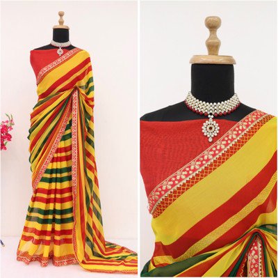 BK IMPS Digital Print Mysore Jute Silk Saree(Yellow, Red)