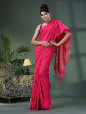 GaurabHandloom Color Block Handloom Cotton Blend Saree(Red)