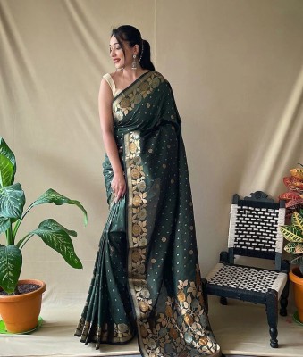 NESHVI ENTERPRISE Woven Banarasi Jacquard Saree(Dark Green)