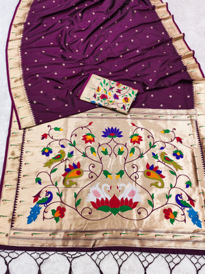Keswi Fab Printed Banarasi Jacquard, Pure Silk Saree(Magenta)