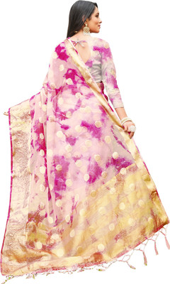 Aarunika AF Solid/Plain, Woven Bollywood Organza Saree(Pink)