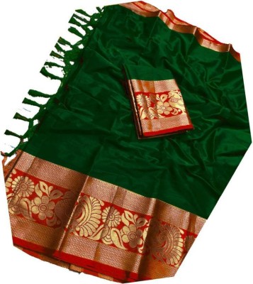 Samrudhh Woven Banarasi Jacquard, Cotton Silk Saree(Green)