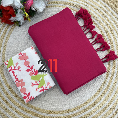 2211 THE FASHION HUB Solid/Plain Handloom Pure Cotton Saree(Pink)