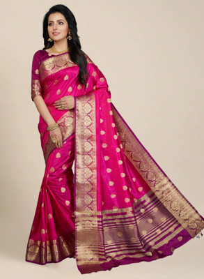 M.S.RETAIL Self Design Bollywood Silk Blend Saree(Pink)