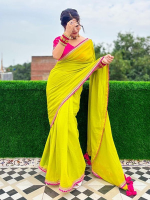 Amavii Solid/Plain Bollywood Georgette Saree(Light Green)