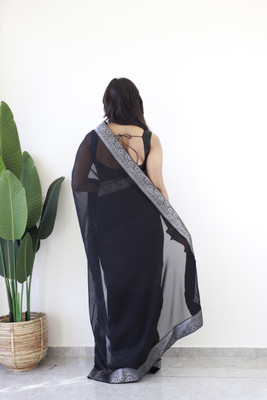 Bansari Textiles Solid/Plain Bollywood Chiffon, Silk Blend Saree(Black)
