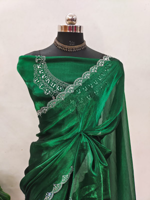ZOYAL ENTERPRISE Self Design Bollywood Brasso Saree(Green)