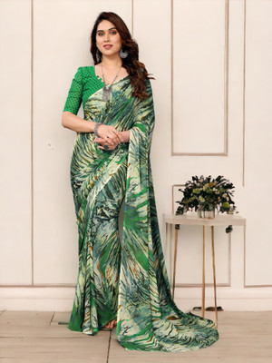 Moda Rapido Printed Bollywood Georgette Saree(Green)
