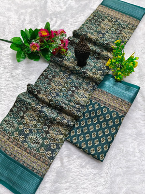 PRTRENDZ Printed Kanjivaram Linen, Cotton Linen Saree(Multicolor)