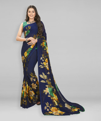 kashvi sarees Floral Print Daily Wear Georgette Saree(Dark Blue)