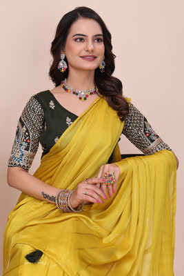 K 5 FASHION Embroidered Bollywood Georgette Saree(Yellow)