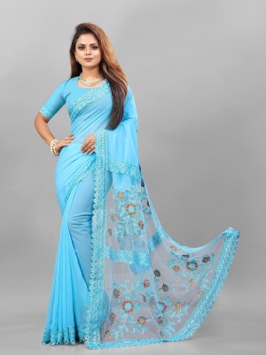 Julee Embroidered Bollywood Georgette Saree(Light Blue)