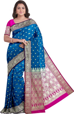 Zoofa Creation Woven Banarasi Satin Saree(Blue)