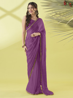 HouseOfCommon Solid/Plain Bollywood Pure Silk Saree(Purple)