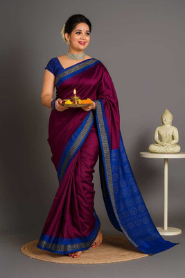 Sijileen Temple Border, Solid/Plain Sambalpuri Silk Blend Saree(Purple)