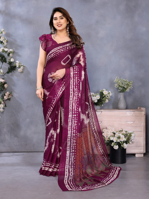 BilloRani Printed Bollywood Chiffon, Georgette Saree(Purple)