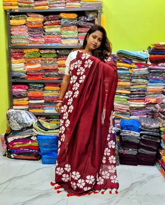 GLOWMOROUS Printed Handloom Pure Cotton Saree(Magenta)