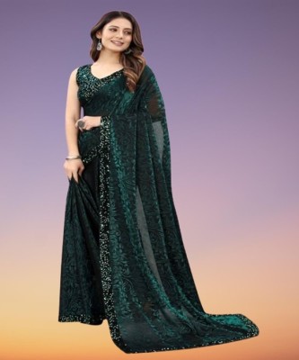 Amavii Self Design Bollywood Lycra Blend Saree(Green)