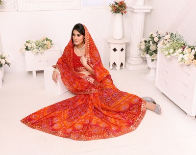 YASHIKA Printed Bollywood Georgette, Lace Saree(Red)