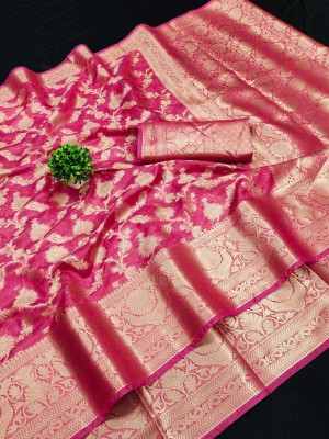 SIYADECOR Woven Kanjivaram Organza, Jacquard Saree(Pink)