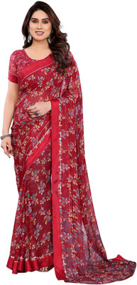 Moda Rapido Embellished, Floral Print Bollywood Georgette, Satin Saree(Red)