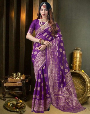Samah Woven, Embellished, Self Design Banarasi Art Silk, Silk Blend Saree(Purple, Gold)
